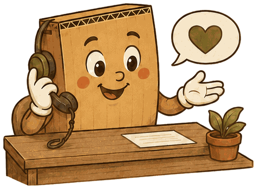 Custom Cartons mascot on the phone